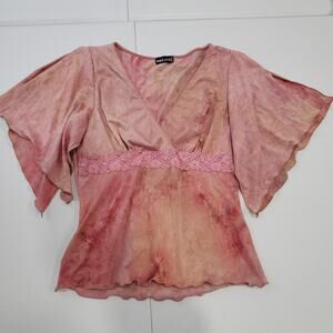 Vintage Y2K Fairy Grunge Wet Seal Shirt Womens Medium Pink Tie Dye Flutter Boho